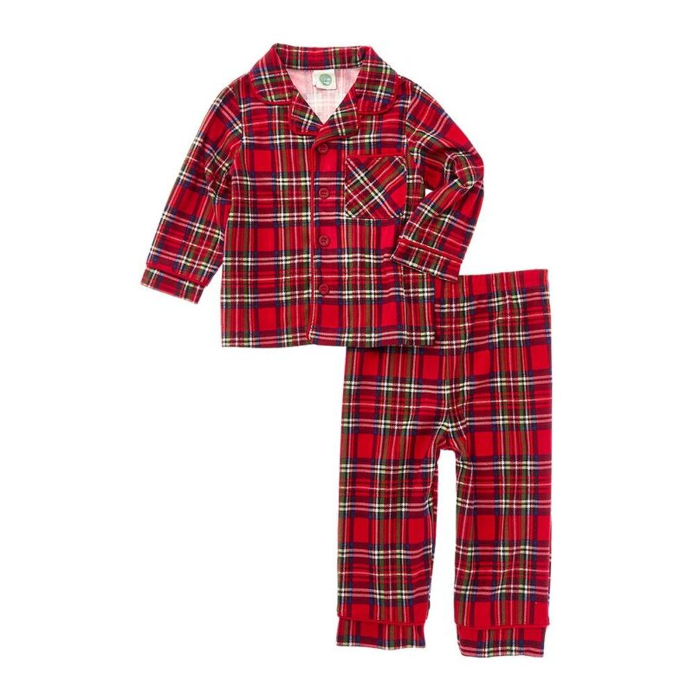Little Me Plaid Coat Pajama Set, Red